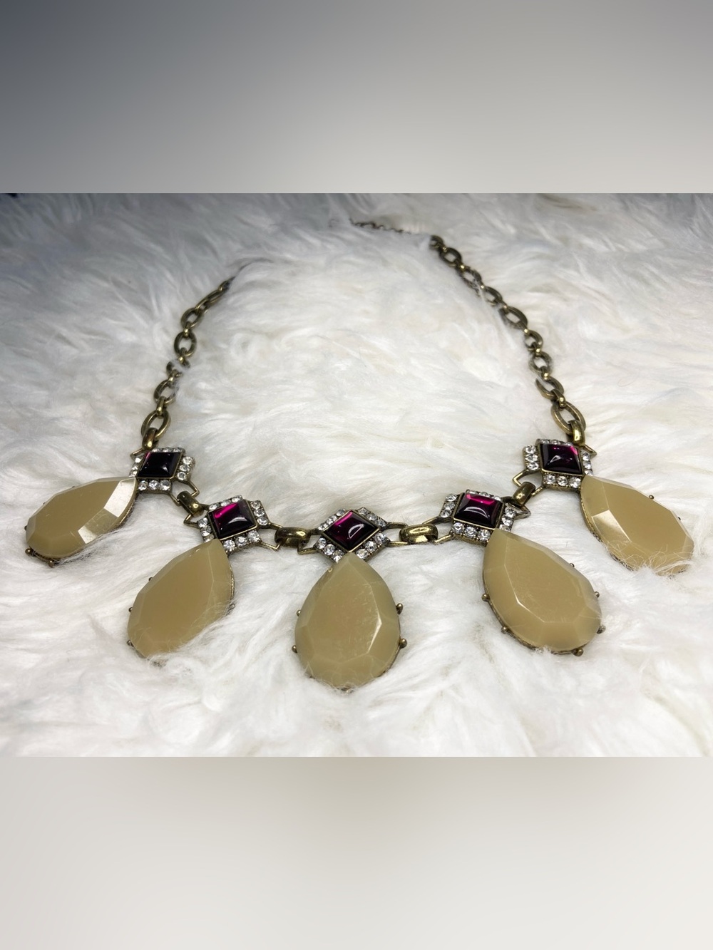 Anthropologie Acrylic & Glass Rhinestone Statement Bronze Tone Necklace